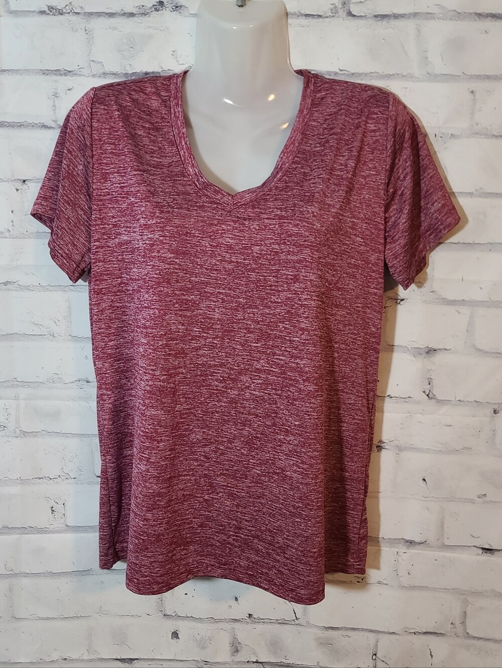 Pink Heathered V-Neck Short Sleeve Knit Stretch Pullover Tee M